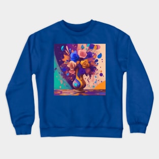 Pink Blue Gold Roses Modern Still Life Painting Crewneck Sweatshirt